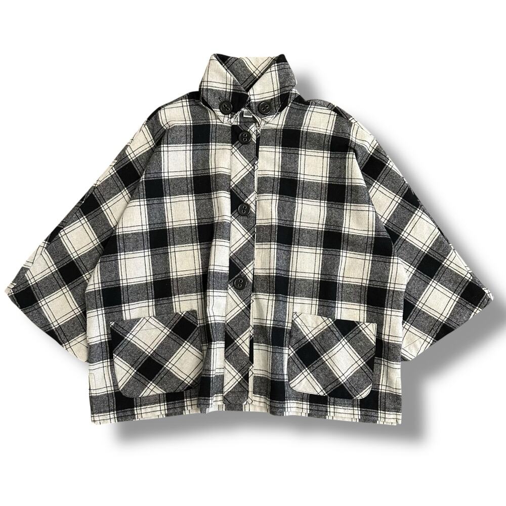 Coldwater Creek Plaid Wool Blend‎ Jacket Women’s L Black White Button Front